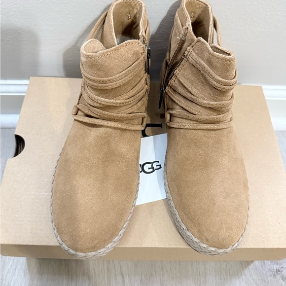 UGG Women's Chestnut Suede Ankle Boots with Braided Espadrille Trim - Picture 3 of 7